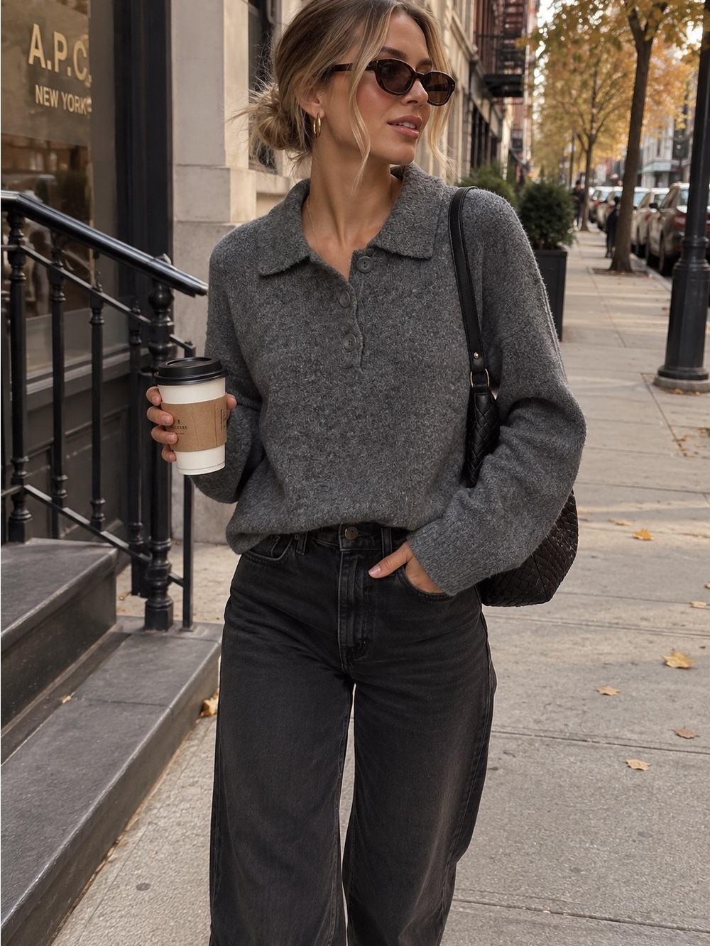 Universal Thread Dark Gray Polo Collar Crewneck Sweater